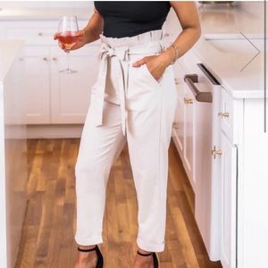 Cream Paperbag Dress Pant